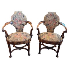 Pair of Georgian Style Walnut Armchairs Made by W.Charles Tozer, London