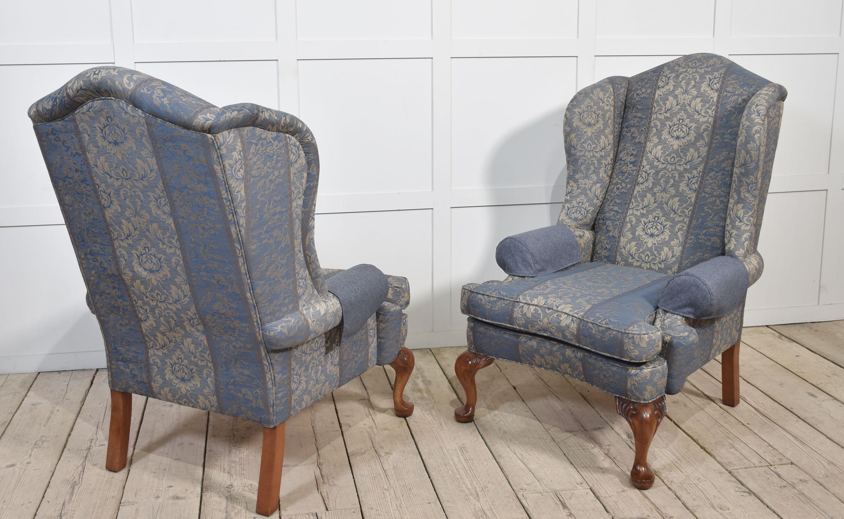 Pair of Georgian style wingback armchairs For Sale 5