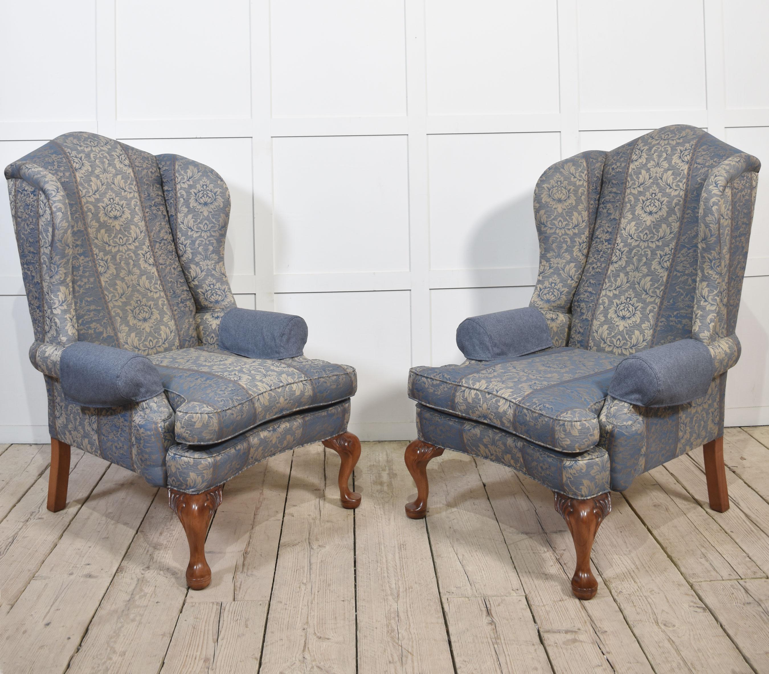 Pair of Georgian style wingback armchairs For Sale 3