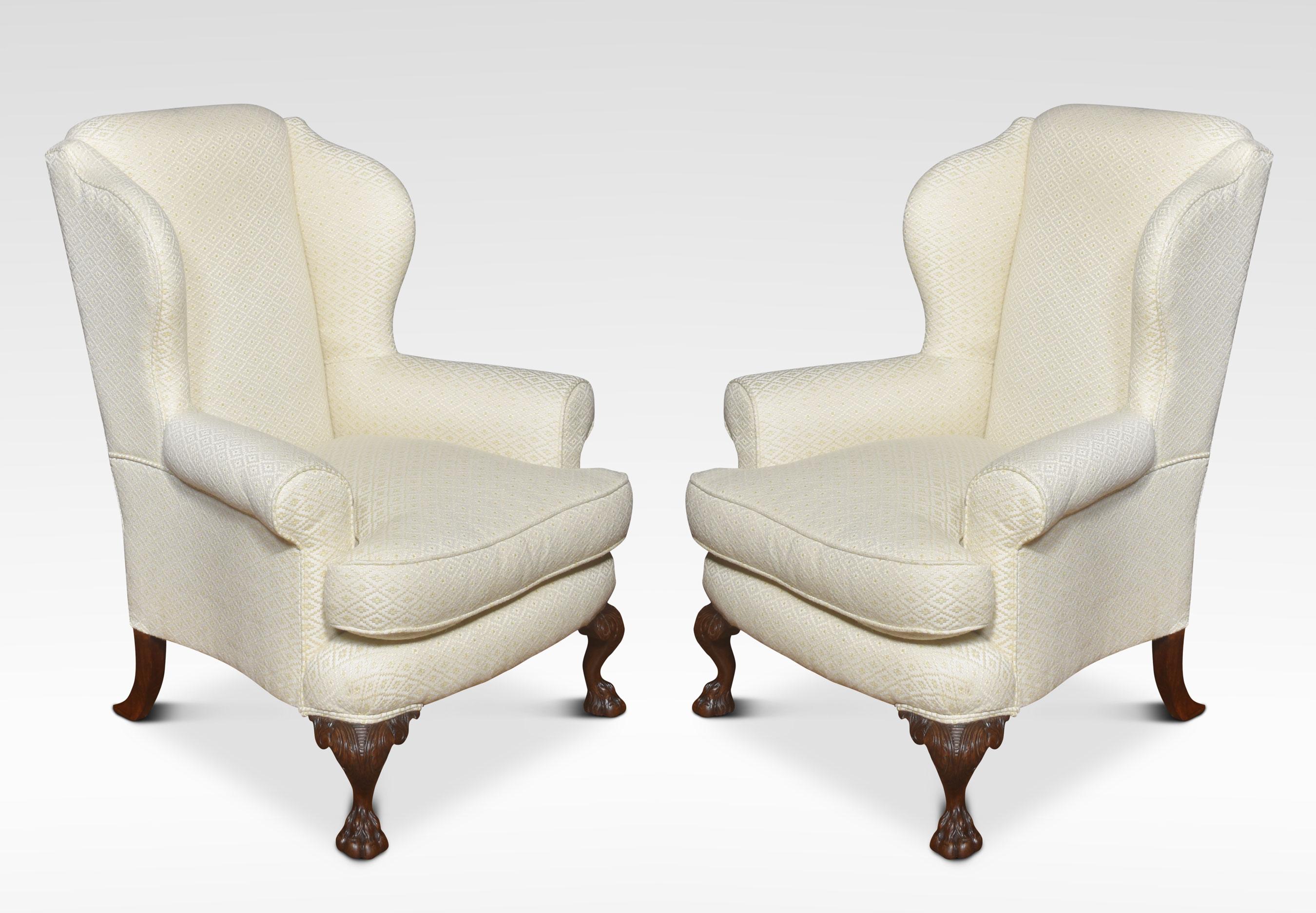 Pair of Georgian style wingback armchairs