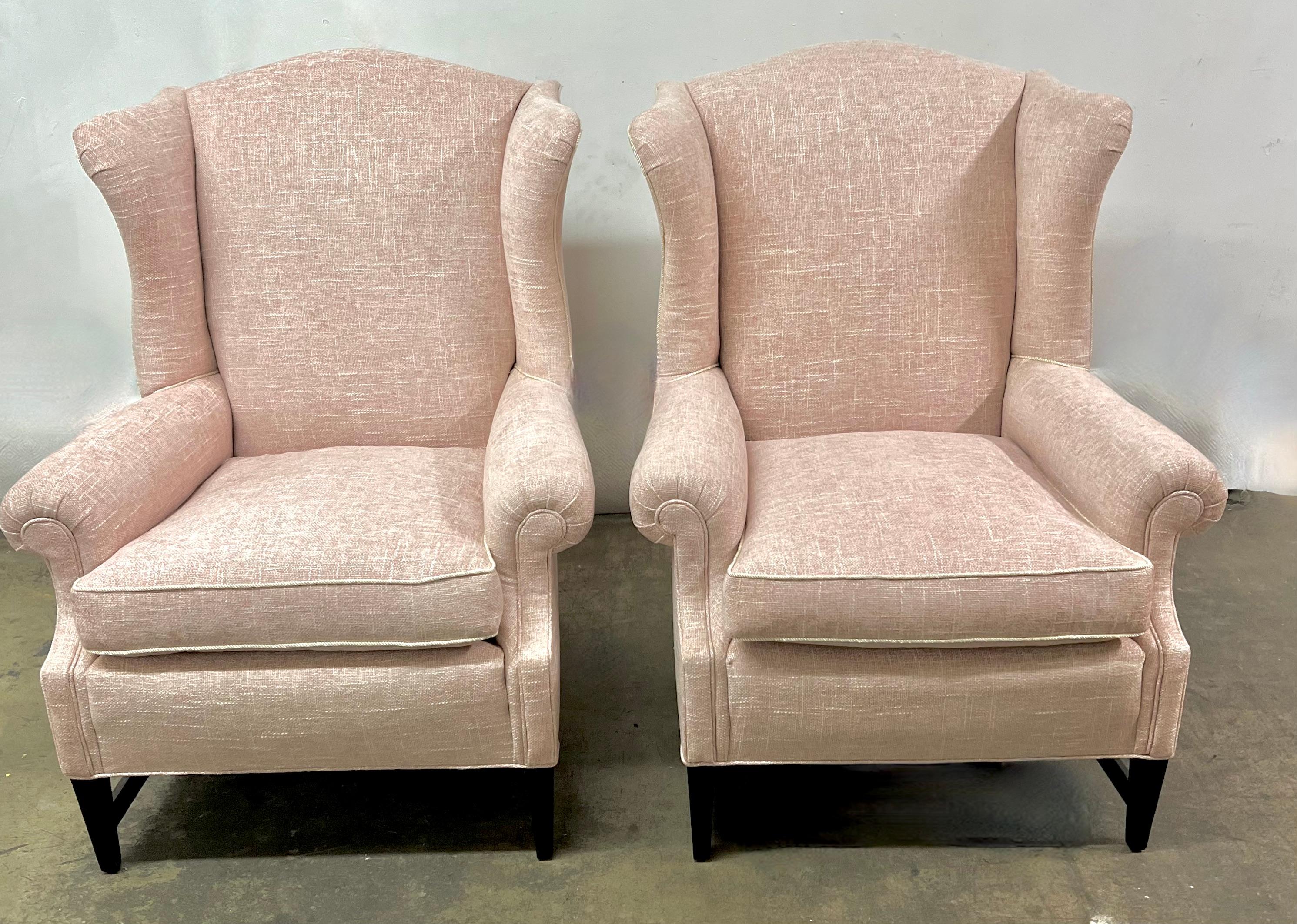 Pair of Georgian Style Wingback Chairs Upholstered in Linen For Sale 5