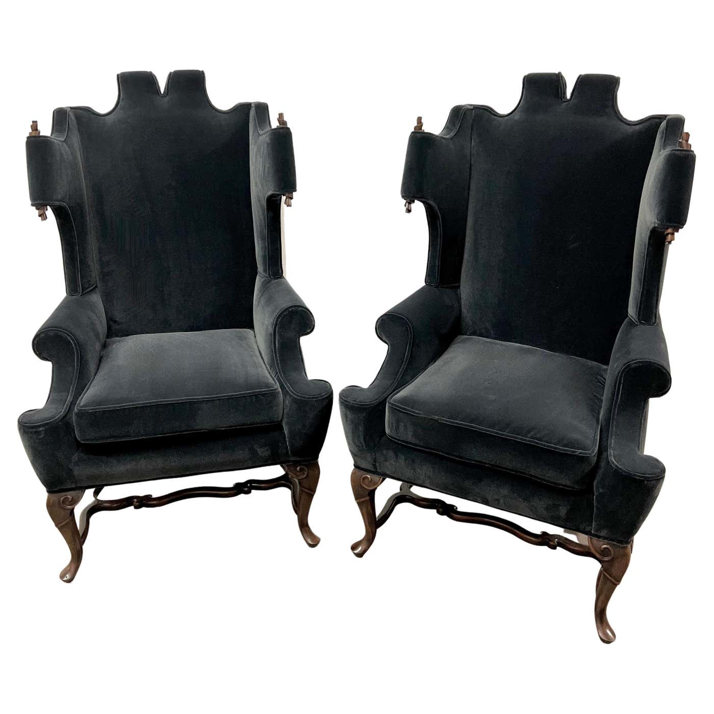 Spring Front Wingback Chair Pair of Georgian Style Wingback Chairs with Wood Scroll Detail in ...