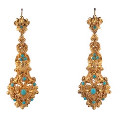Pair of Georgian Turquoise and Gold Ear Pendants
