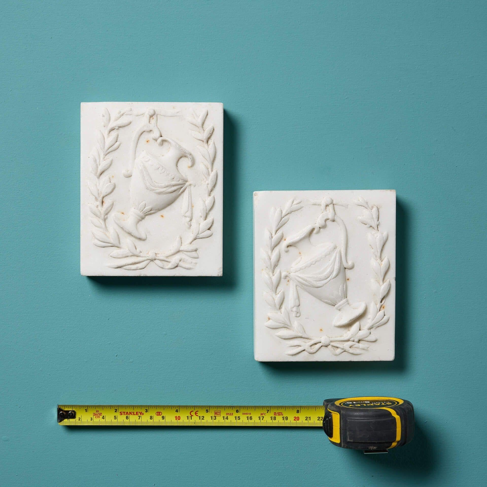 English Pair of Georgian White Statuary Marble Plaques For Sale