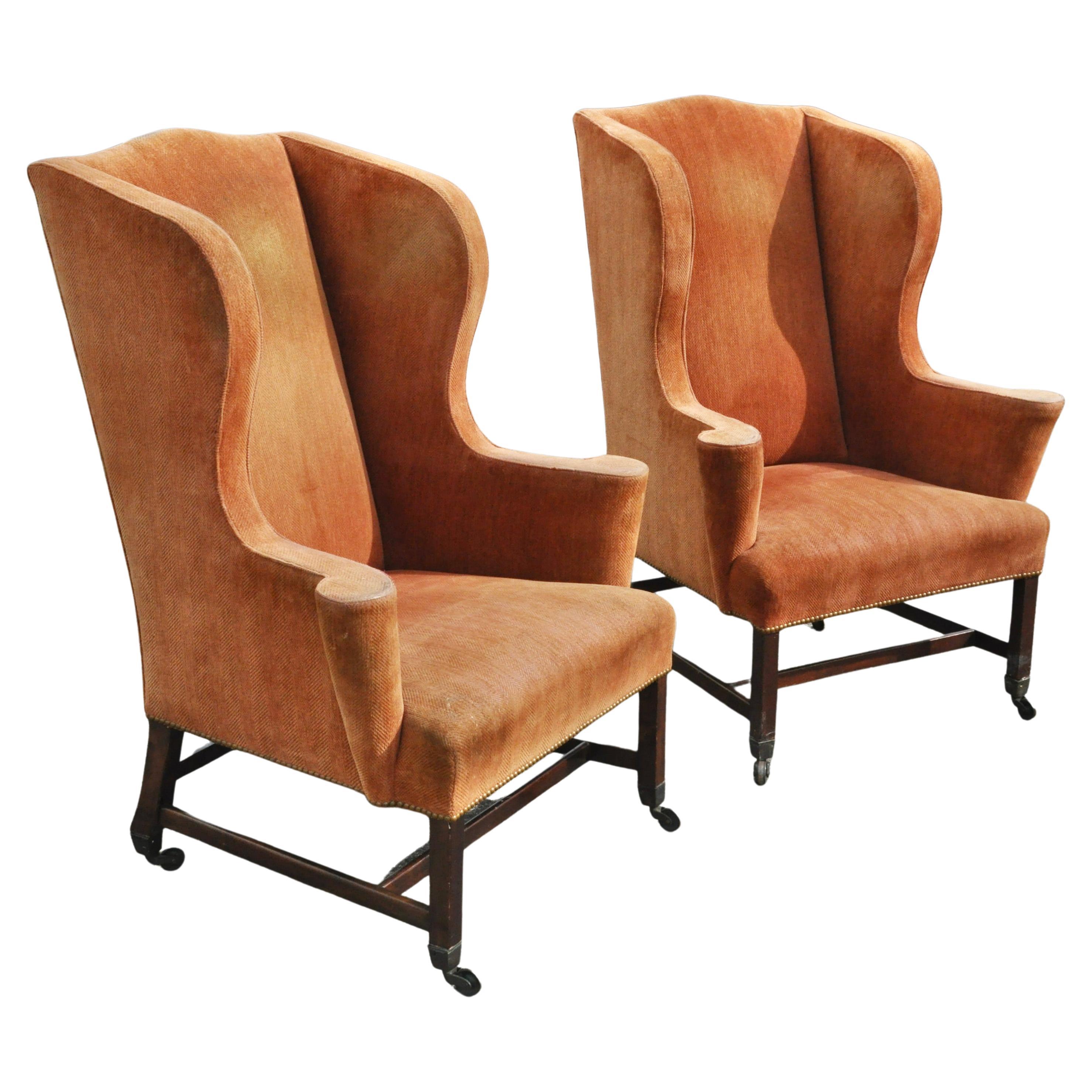Pair of Tufted Leather Chesterfield Wingback Armchairs at 1stDibs