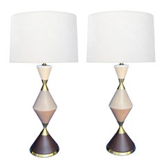 Pair of Gerald Thurston 1950s Hourglass Tri-color Ceramic Lamps
