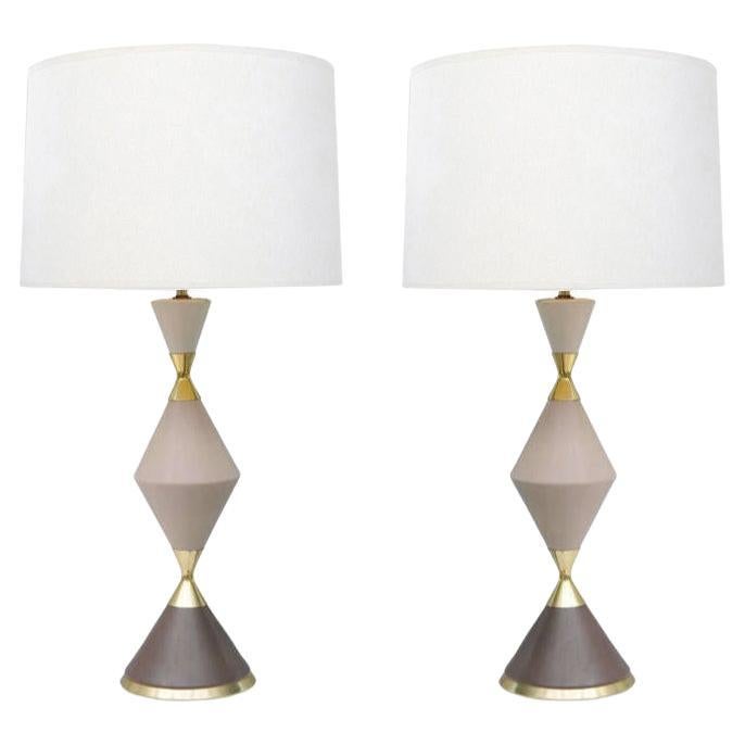 Pair of Gerald Thurston 1950s Hourglass Tri-color Ceramic Lamps For Sale