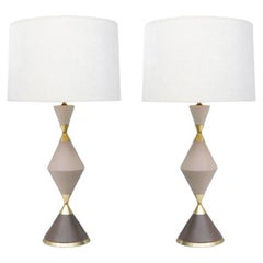 Pair of Gerald Thurston 1950s Hourglass Tri-color Ceramic Lamps
