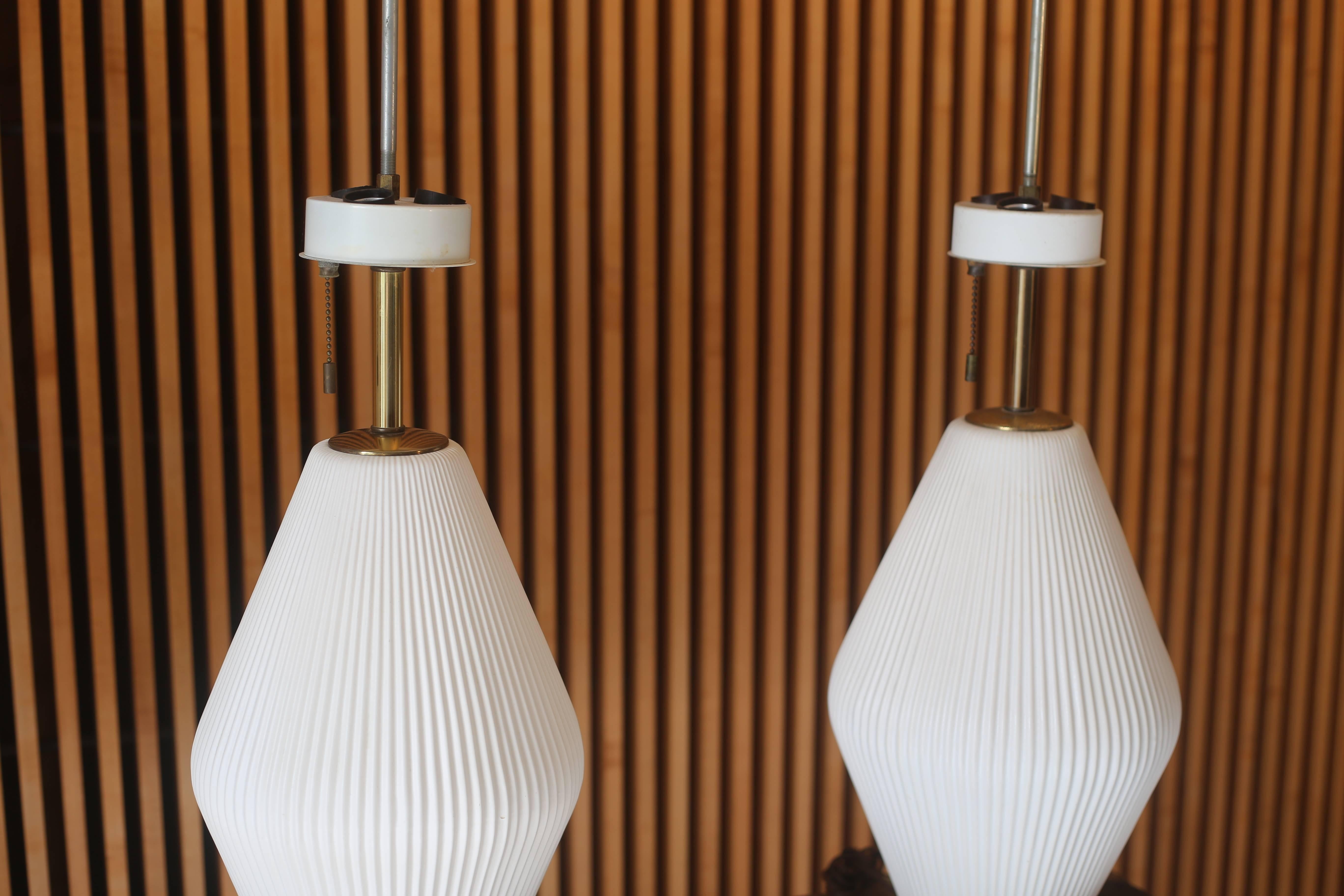 Brass Pair of Gerald Thurston for Lightolier Ceramic Table Lamps