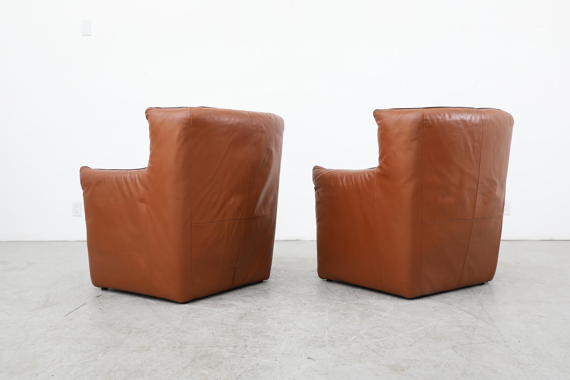 Leather Pair of Gerard Van Den Berg High Back Lounge Chairs