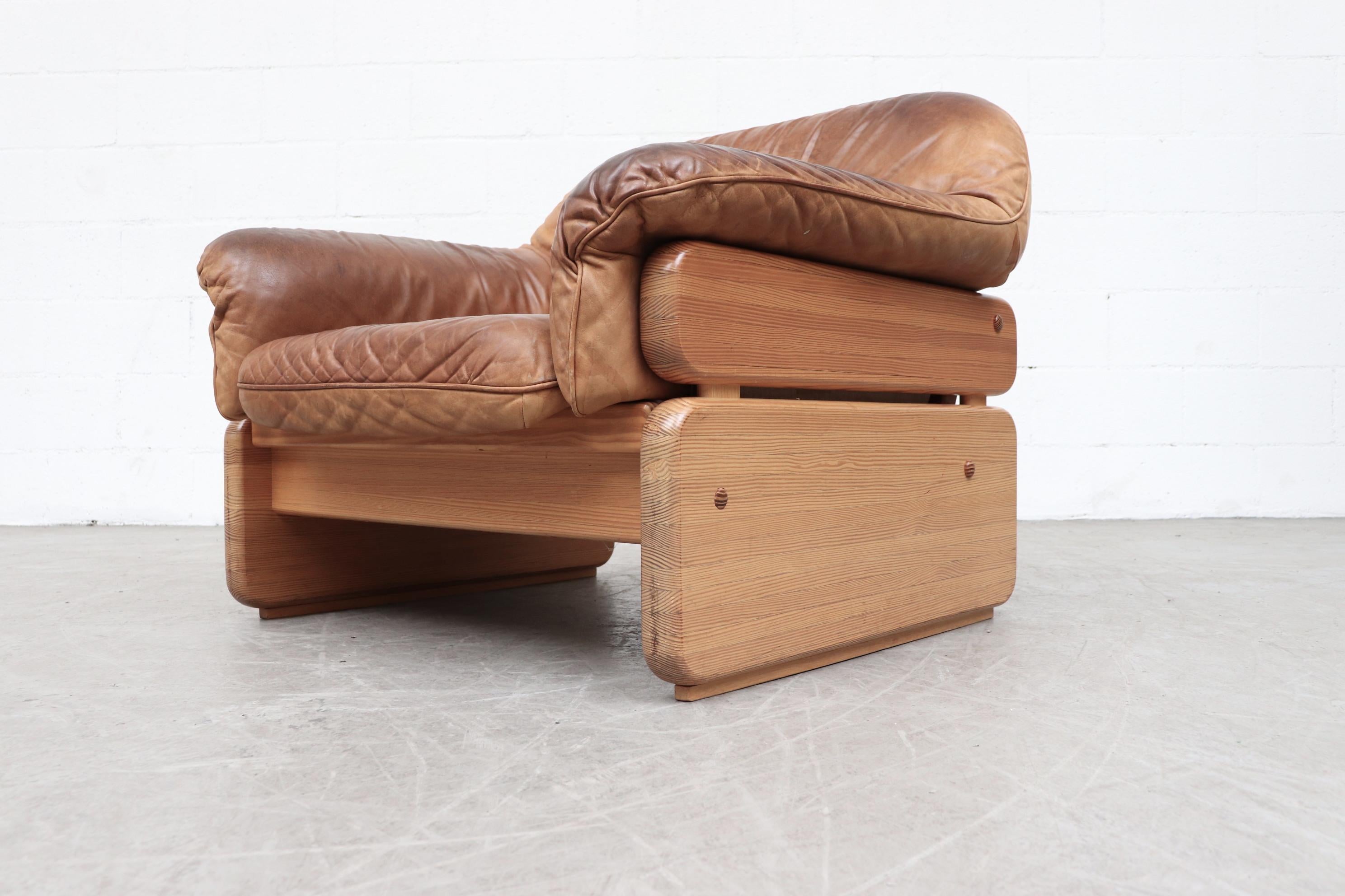 Pair of Gerard Van Den Berg Inspired Pine and Leather Lounge Chairs 3