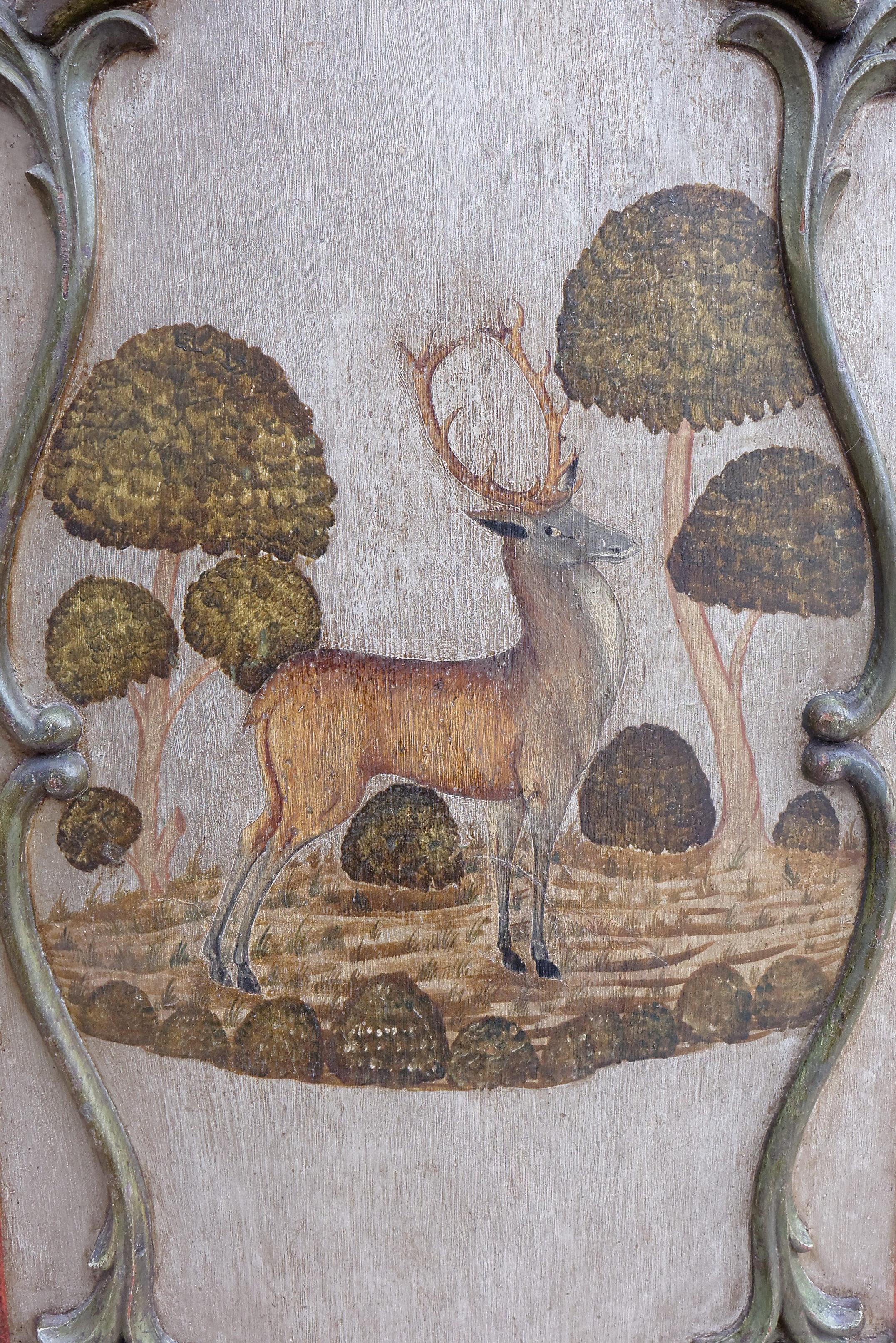 Pair of German 18th Century Baroque Painted Doors Hunting Deer Stag In Good Condition In Worpswede / Bremen, DE