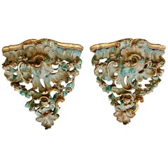 Pair of German 18th Century Rococo Parcel Gilt Wall Brackets