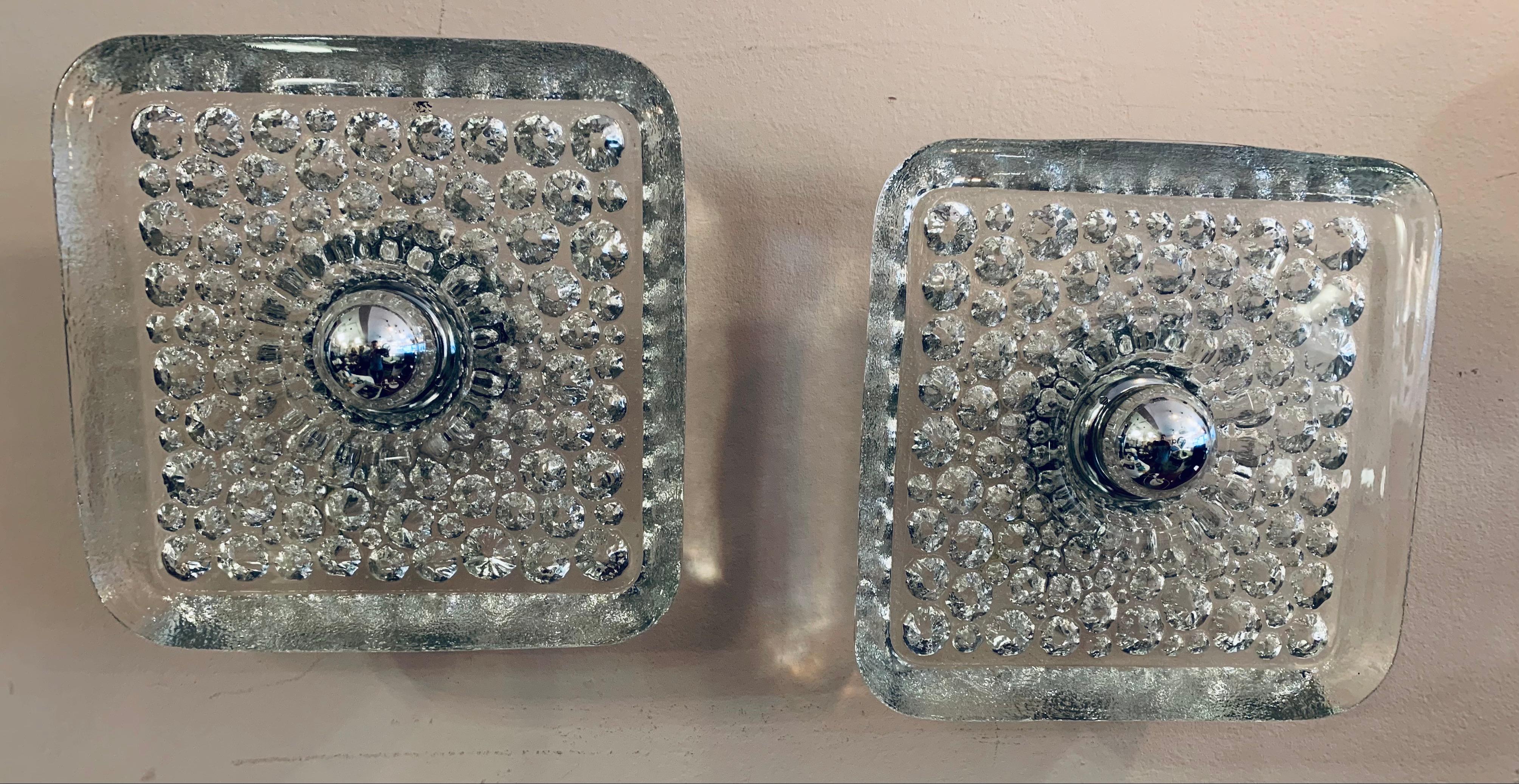 Pair of German 1970s Peill & Putzler Glass & Chrome Wall Lights or Sconces 6