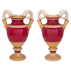Antique Pair of German 19th Century Neo-Classical St. Meissen Porcelain Urns