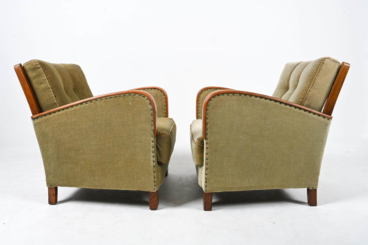 Pair of German Art Deco Oak Easy Chairs, c. 1940's For Sale 5