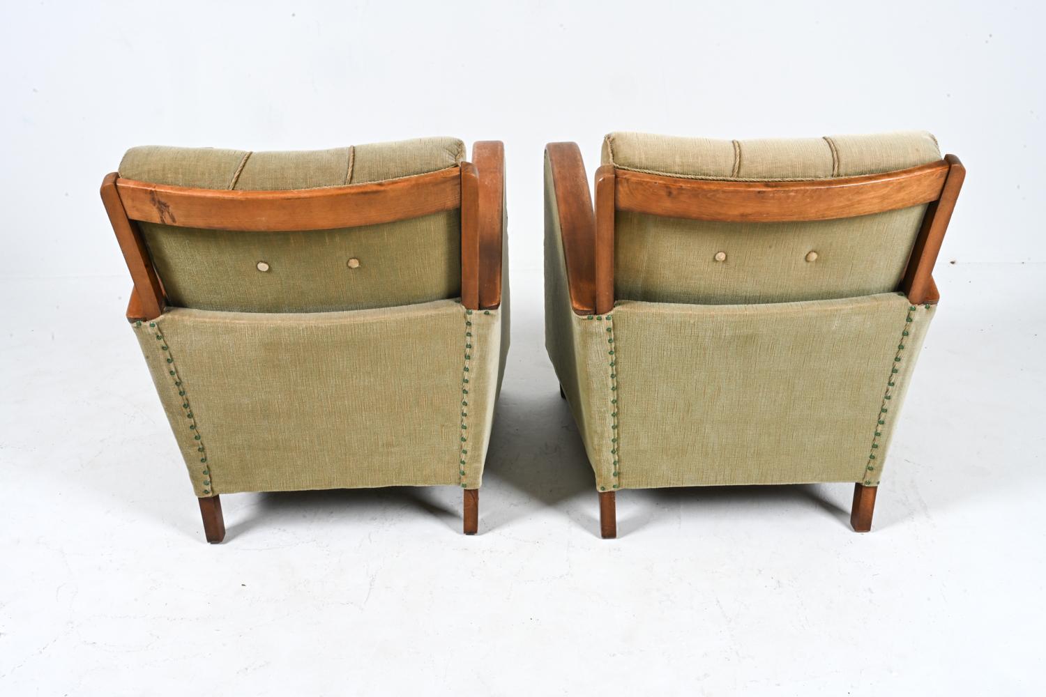 Pair of German Art Deco Oak Easy Chairs, c. 1940's For Sale 7