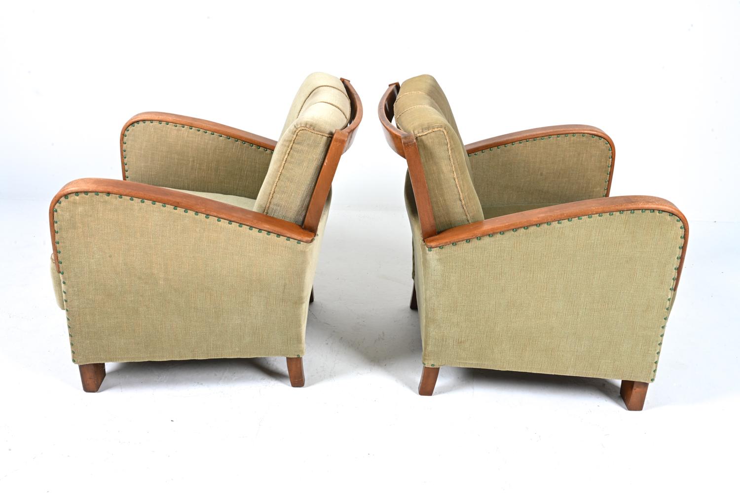 Pair of German Art Deco Oak Easy Chairs, c. 1940's For Sale 9