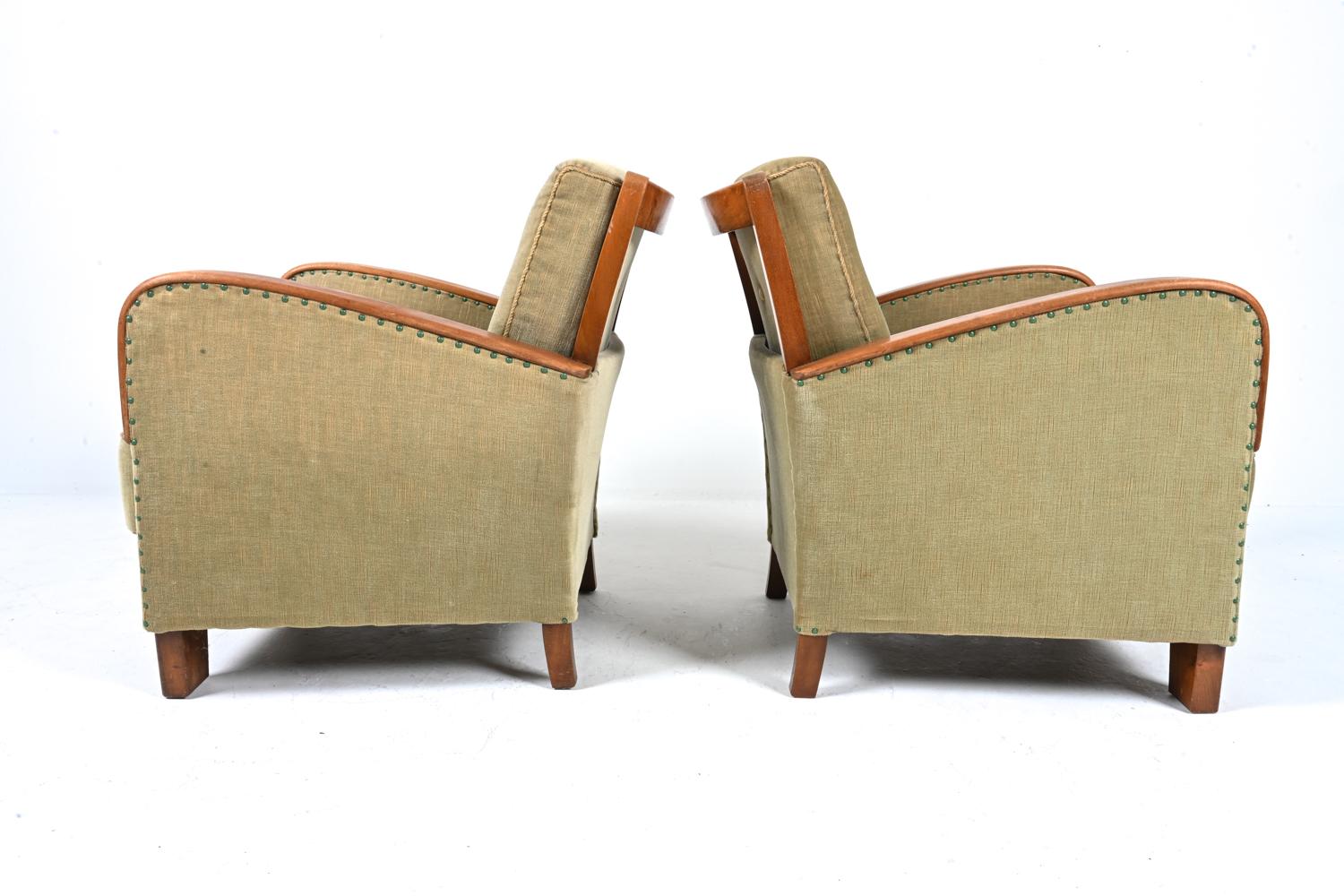 Pair of German Art Deco Oak Easy Chairs, c. 1940's For Sale 10