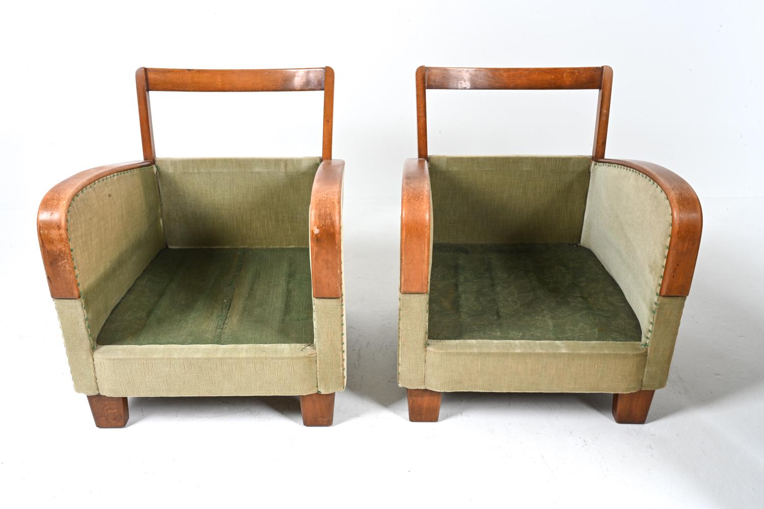 Pair of German Art Deco Oak Easy Chairs, c. 1940's For Sale 11