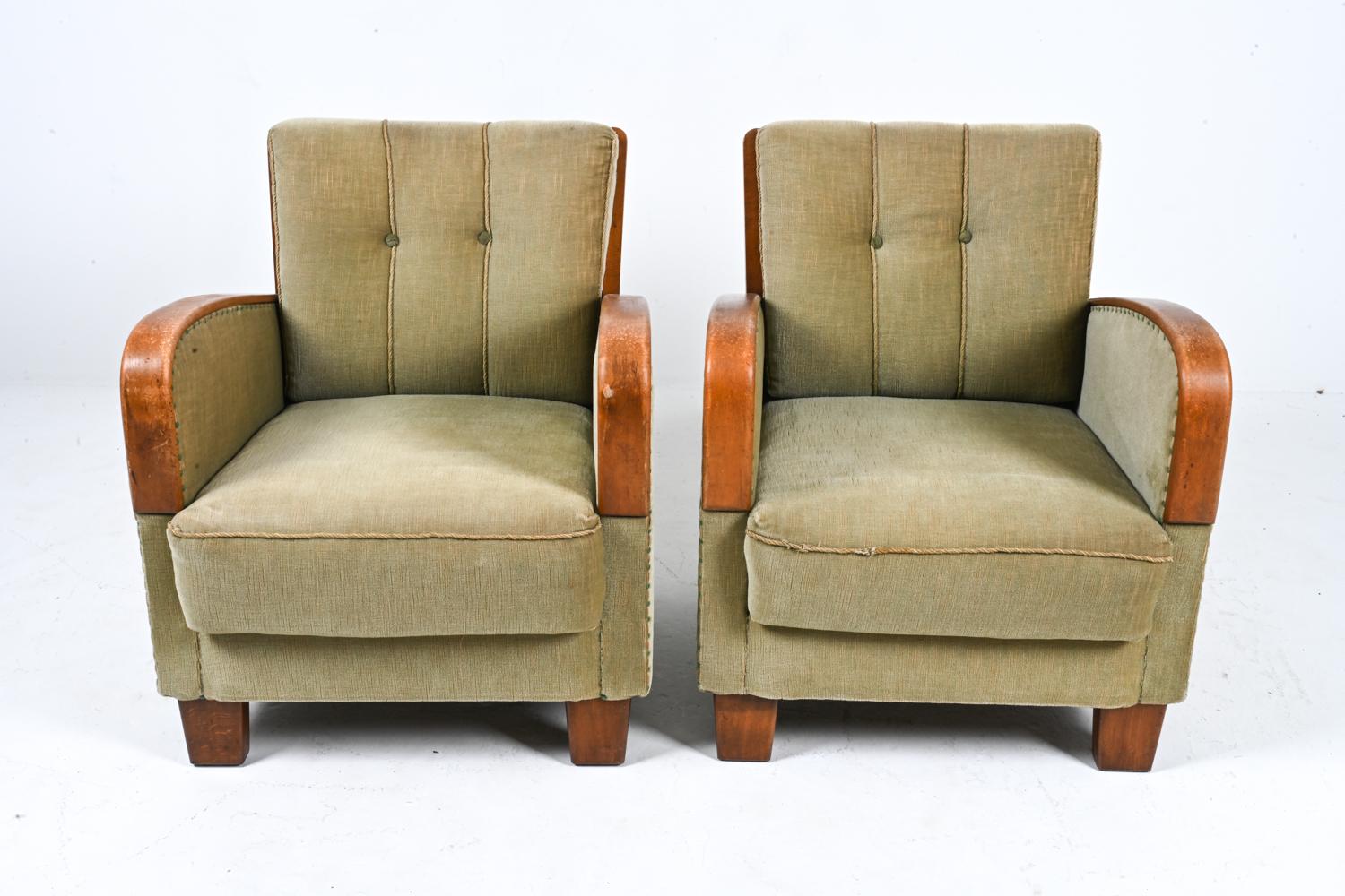 20th Century Pair of German Art Deco Oak Easy Chairs, c. 1940's For Sale