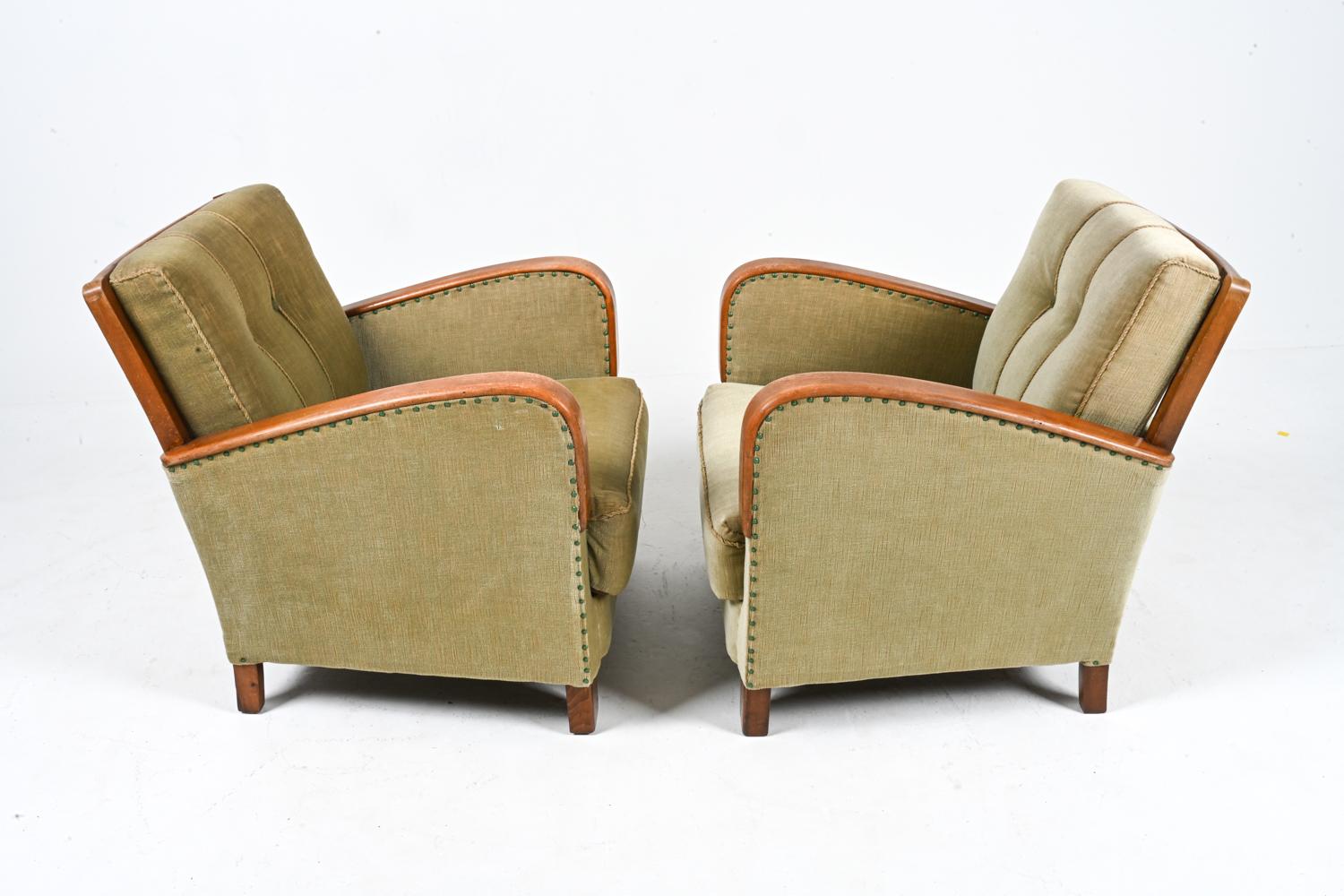 Pair of German Art Deco Oak Easy Chairs, c. 1940's For Sale 4