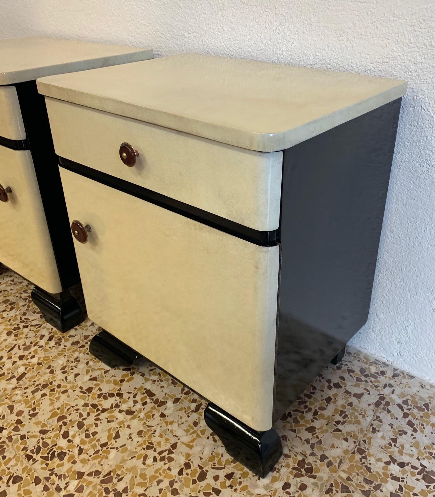 Mid-20th Century Pair of German Art Deco Parchment Nightstands, 1940s