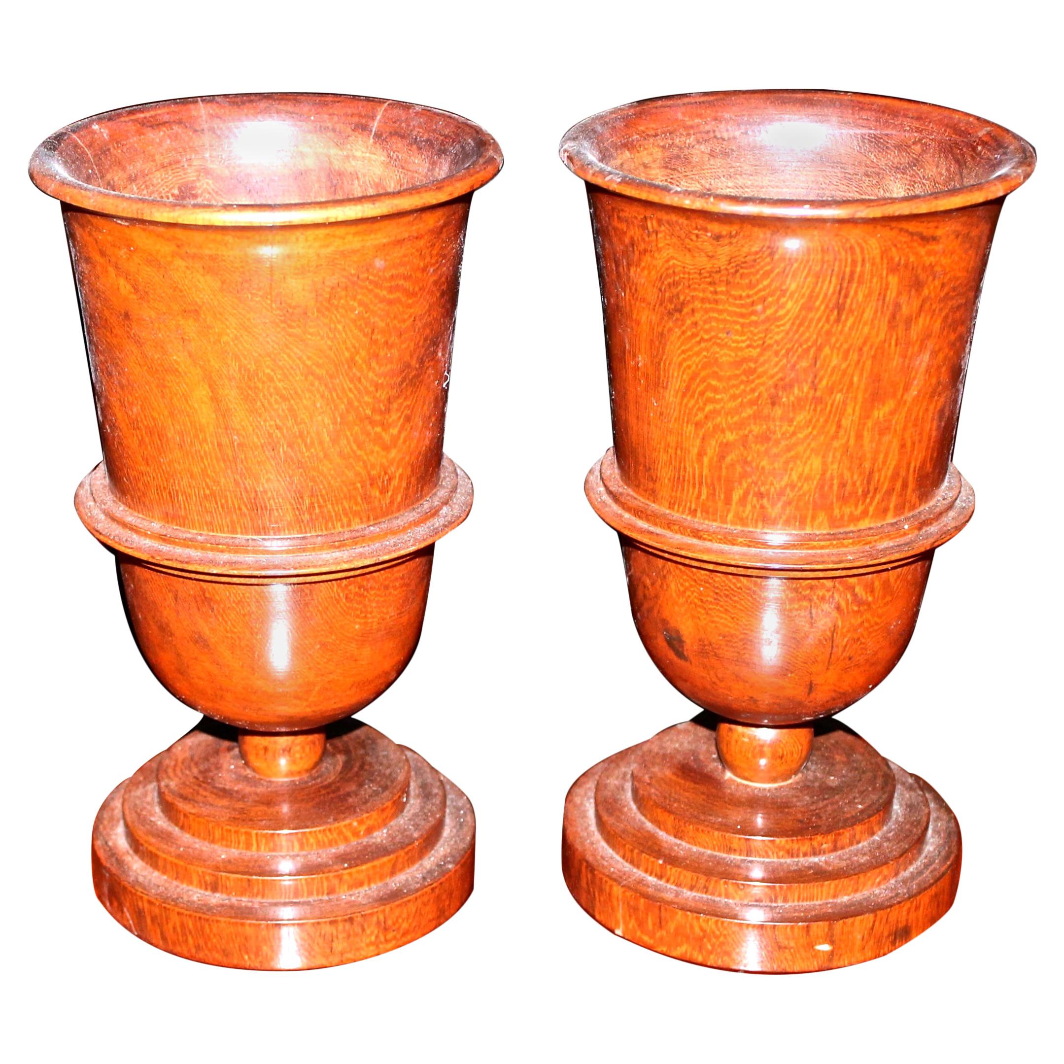Pair of German Art Deco Treen Ware Urns For Sale