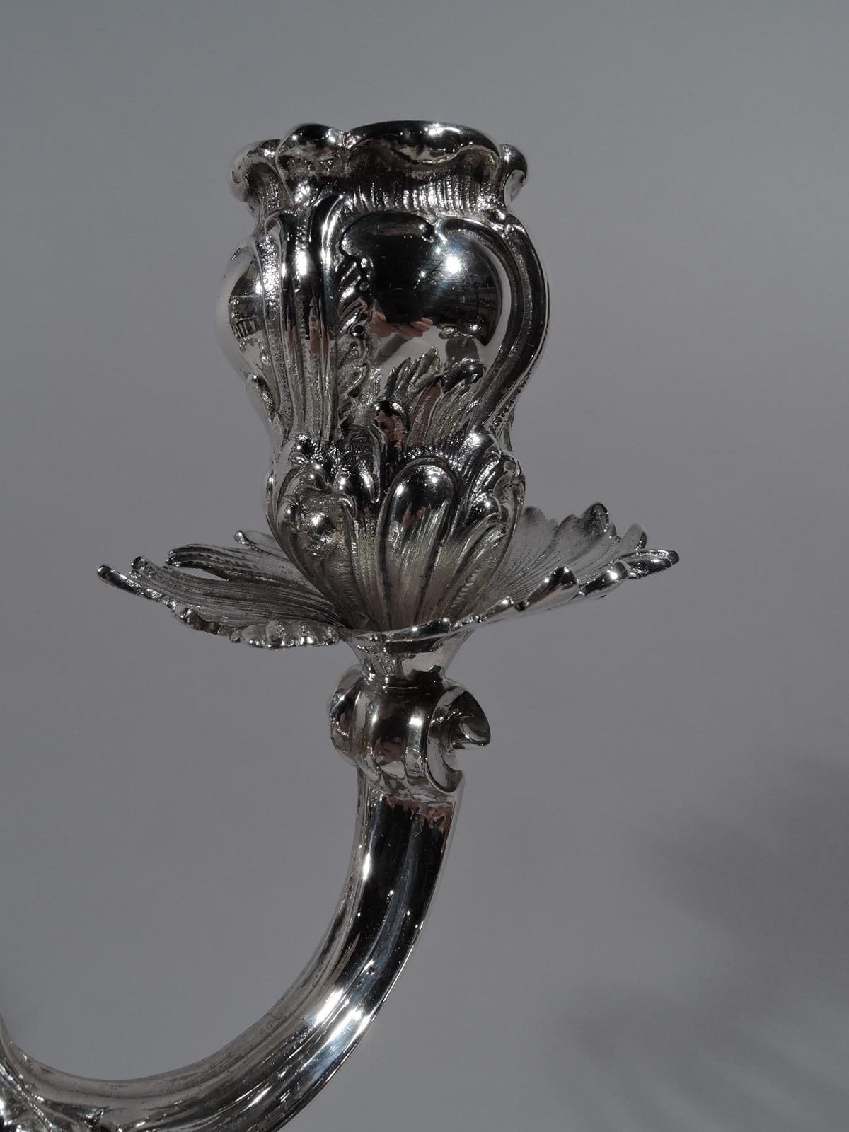 Pair of German Art Nouveau Rococo 2-Light Silver Candelabra 2