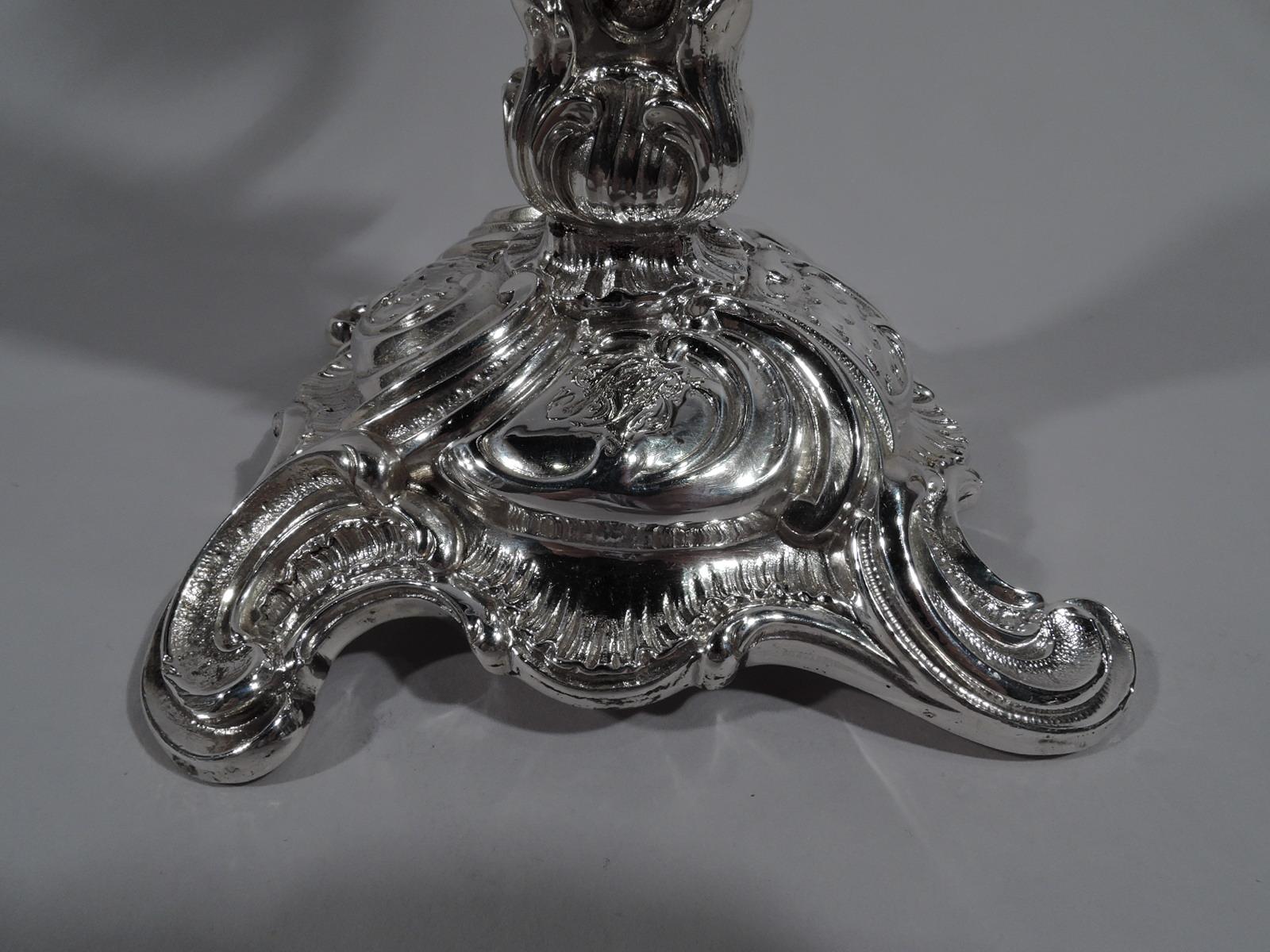 Pair of German Art Nouveau Rococo 2-Light Silver Candelabra 3