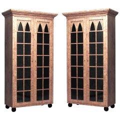 Pair of 19th Century German Biedermeier Birch Bookcase Cabinets