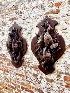 Pair of German Black Forest Game Plaques, 19th Century, wood carvings