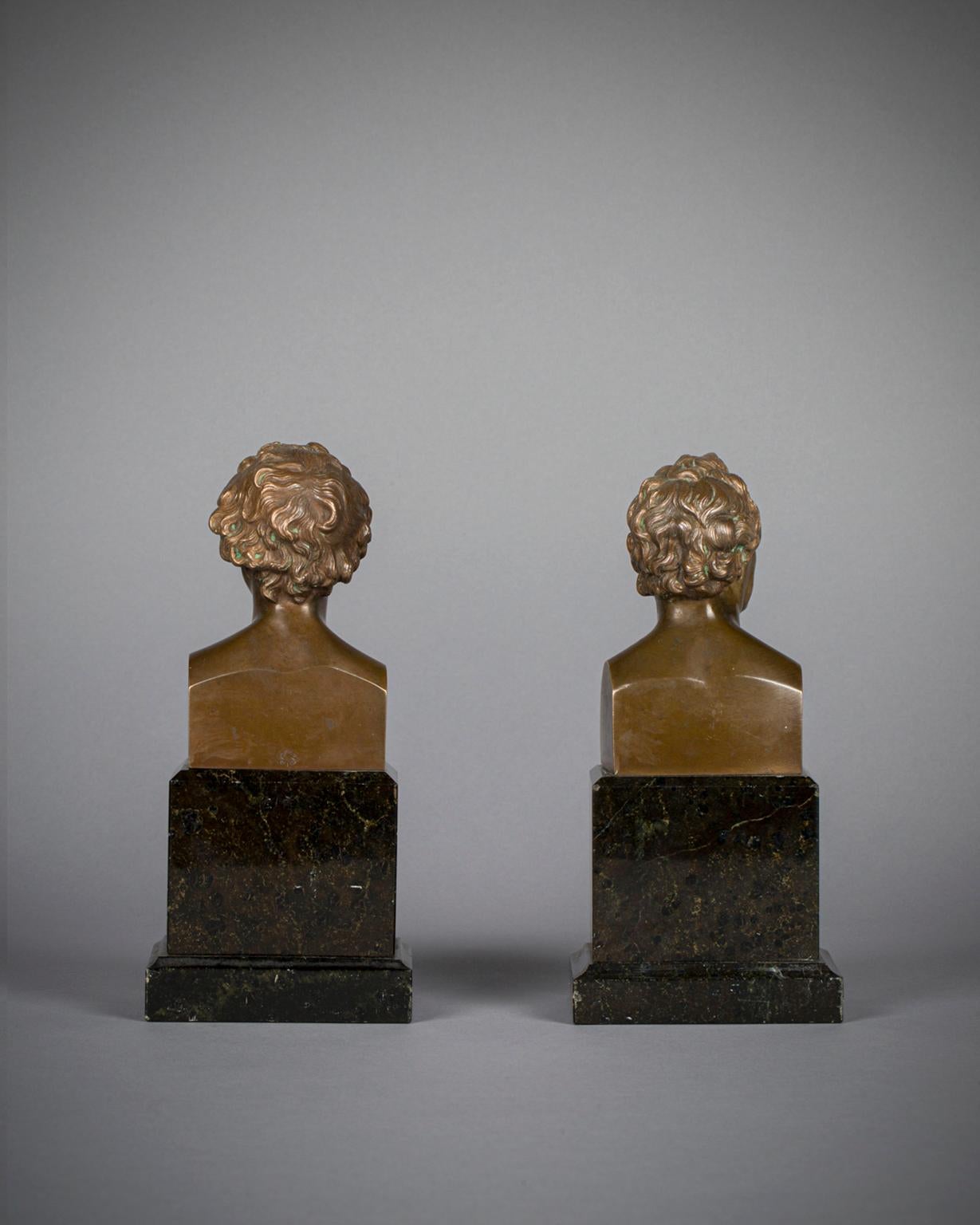 Pair of German Bronze Busts of Schiller and Goethe, circa 1880.