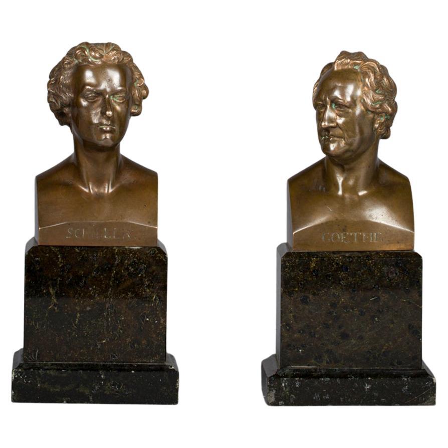 Pair of German Bronze Busts of Schiller and Goethe, circa 1880 For Sale