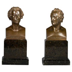 Paire de bustes allemands en bronze de Schiller et Goethe, datant d'environ 1880