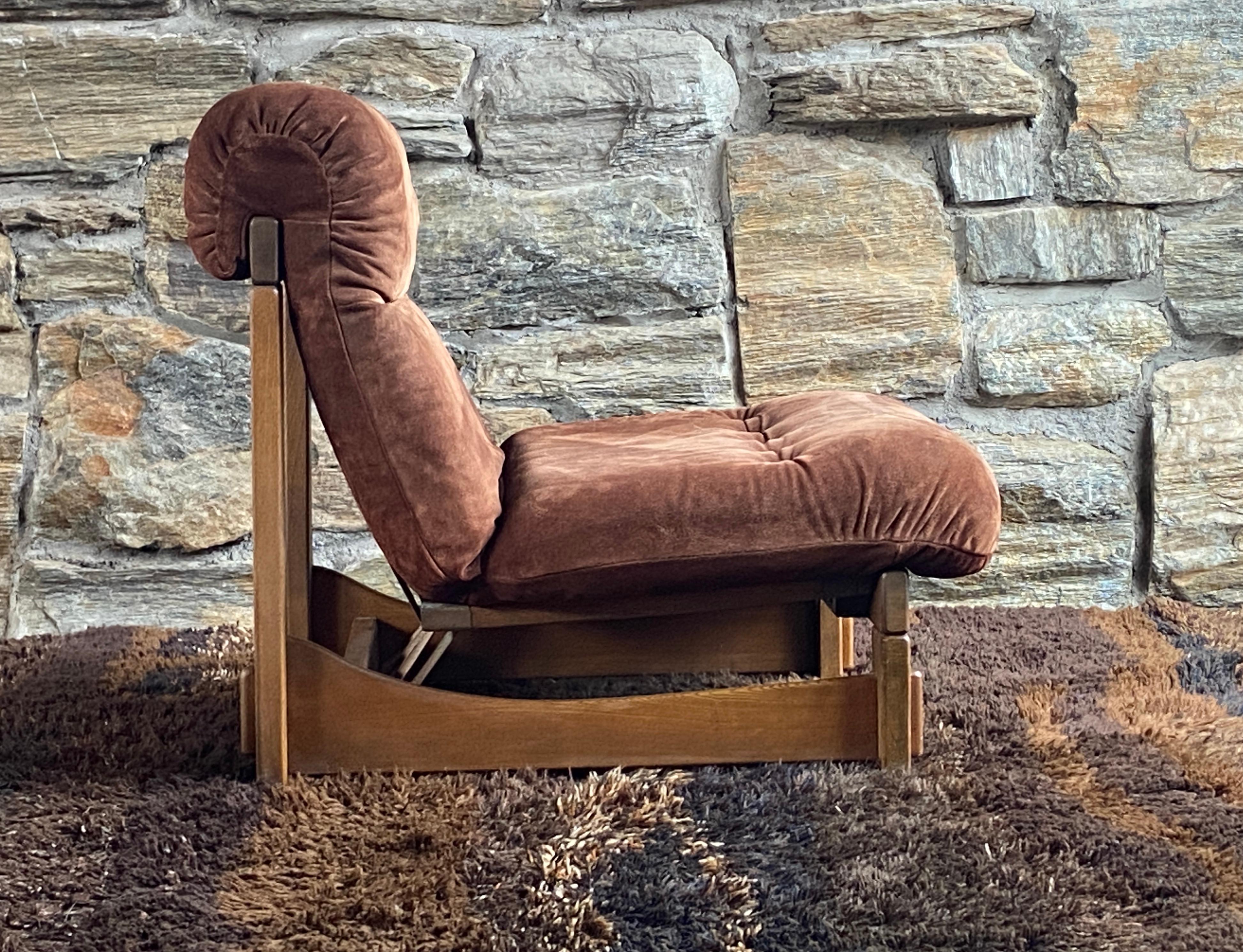 Late 20th Century Pair of German Brutalist oak and suede lounge chairs