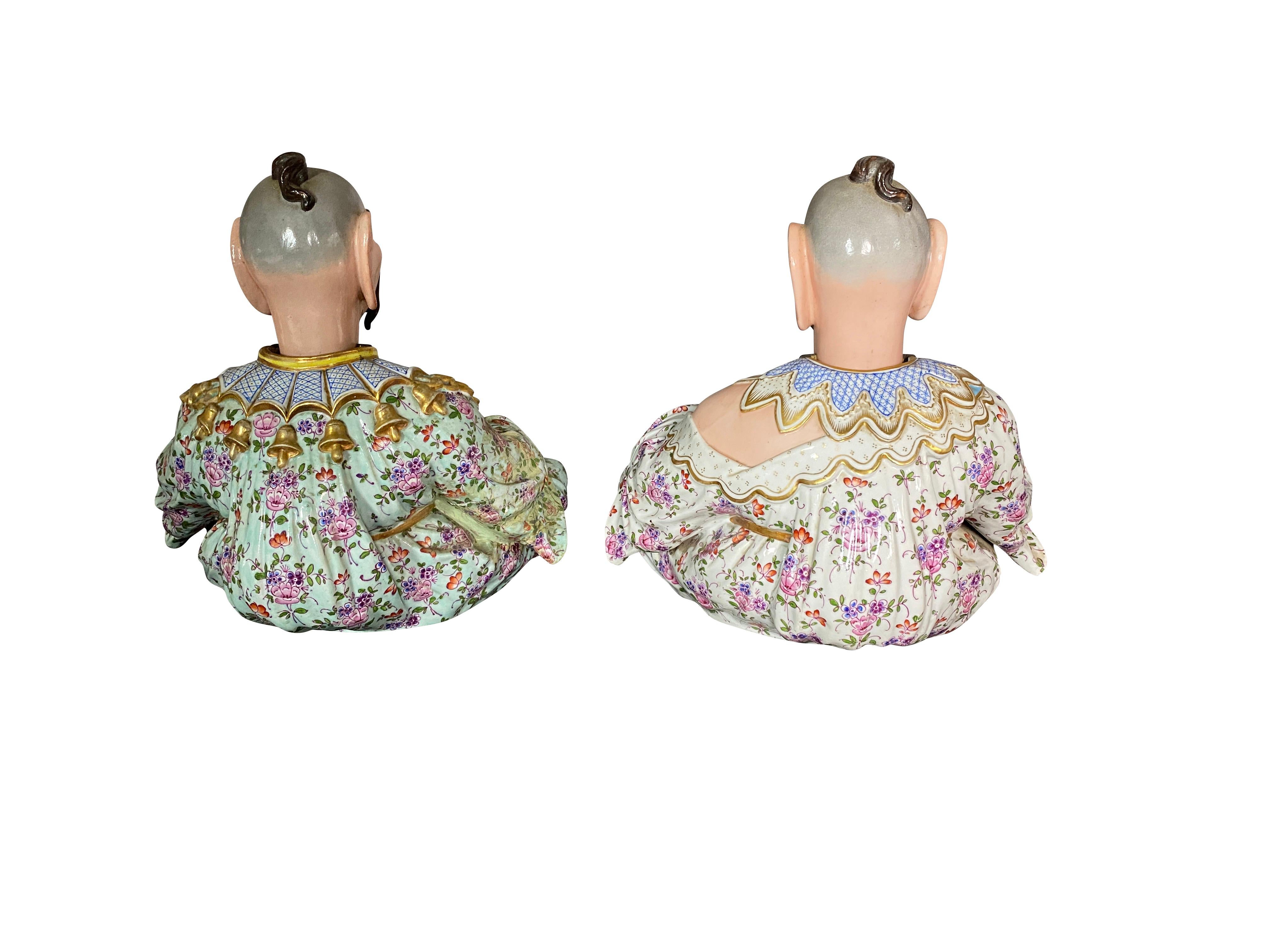 Pair of German Chinoiserie Porcelain Figures of Seated 