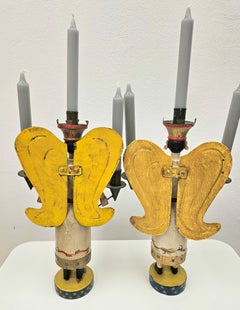 Pair of German Christmas Angel Sculptures Vintage Handcrafted