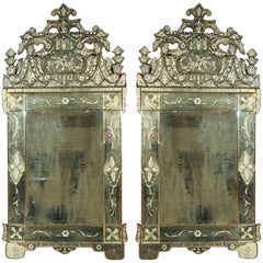 Pair of German Clear Center Venetian Style Mirrors