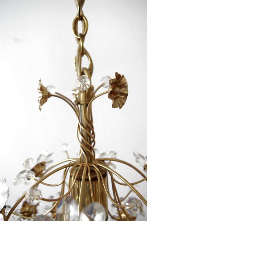 Gilt Pair of German Vintage Crystal Glass and Gold Brass Chandeliers Pendants, 1960s