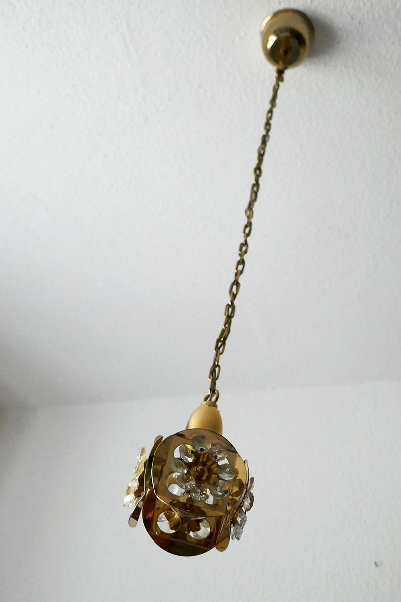 Paar deutsche Kristallglas- und Goldmessing-Kronleuchter-Anhänger von Palwa, 1960er Jahre (Vergoldet) im Angebot