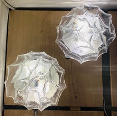 Pair of German Glashütte Limburg Brutalist Round Frosted Glass Wall Lights