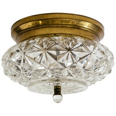 Pair of German Glass and Brass Flush Mount Chandeliers