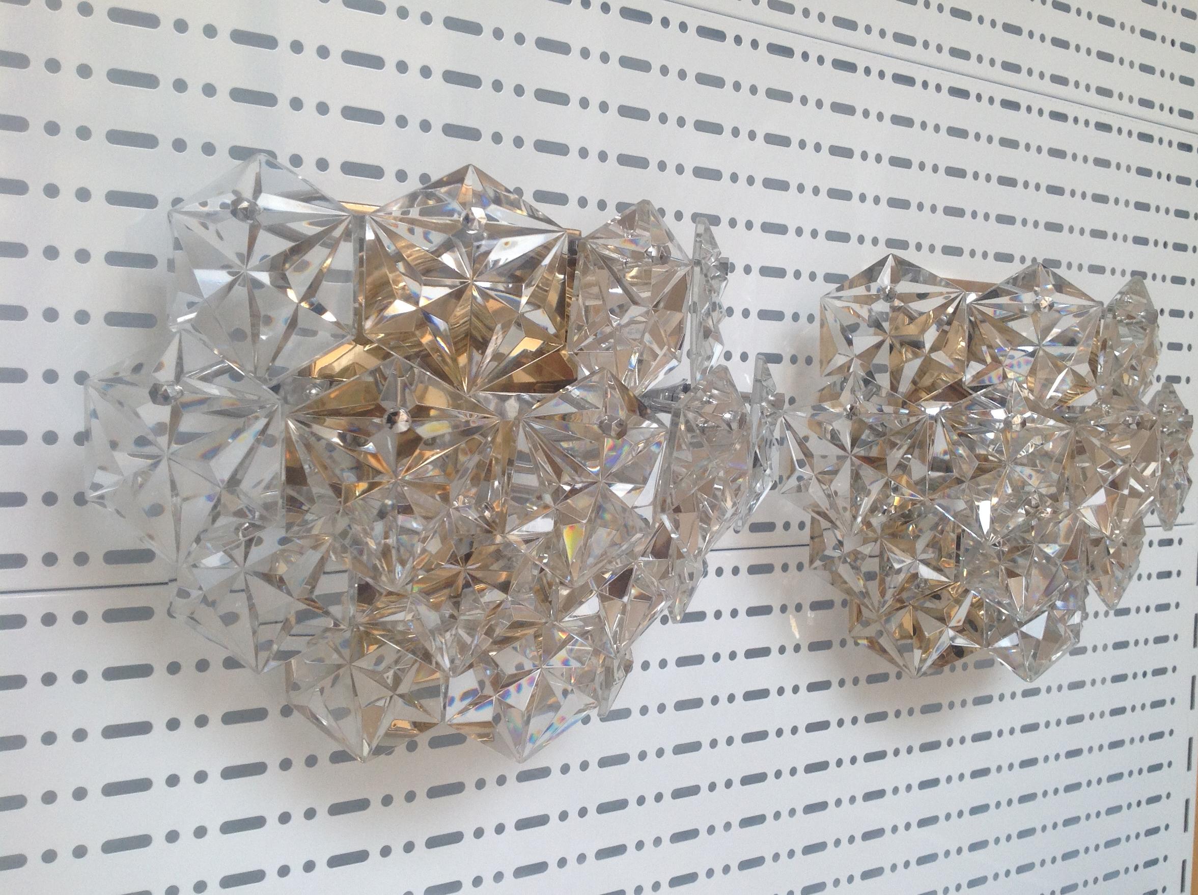 Midcentury German Pair of Large Crystal Wall Sconces by Kinkeldey, 1960s For Sale 4