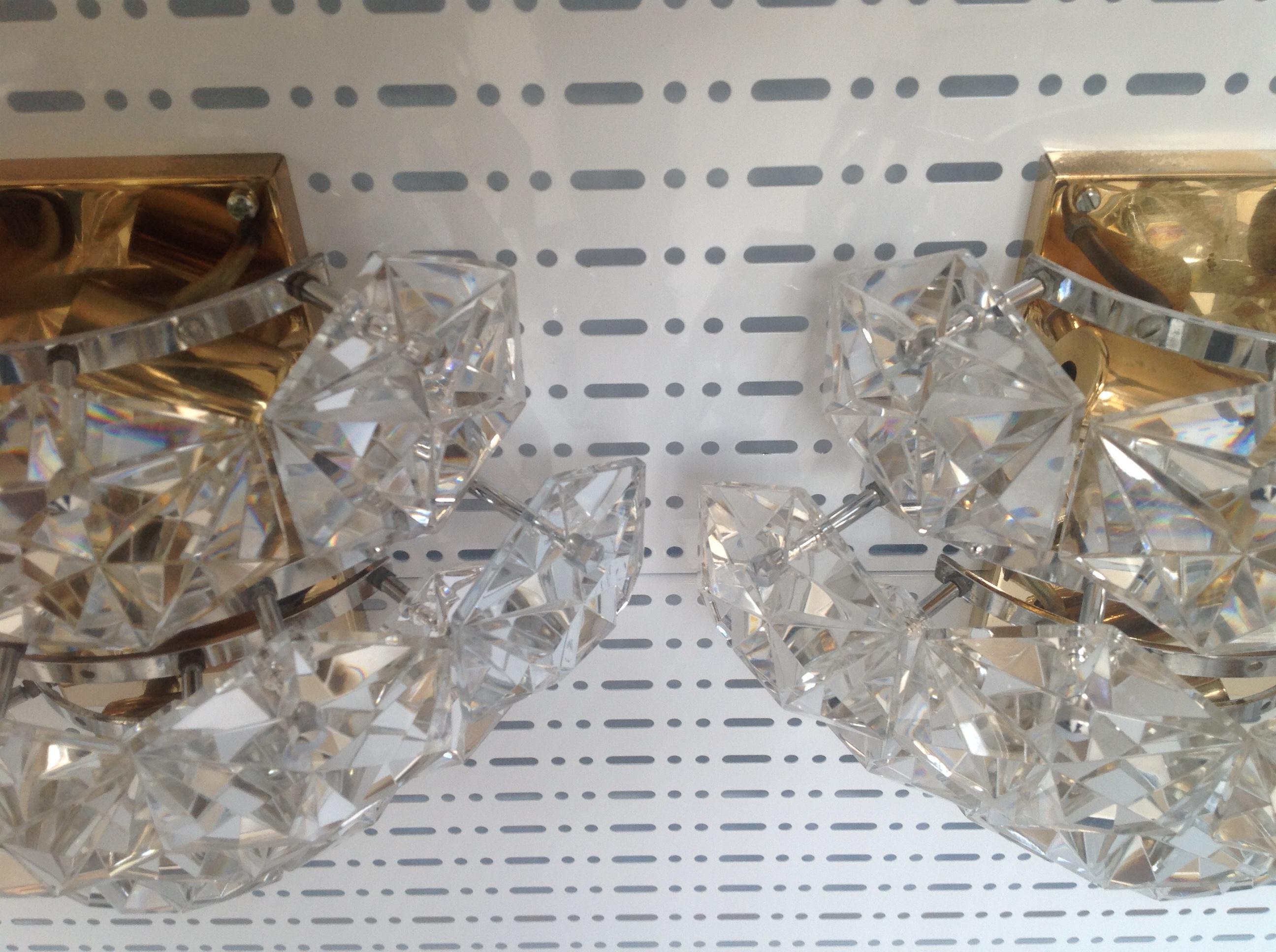 Midcentury German Pair of Large Crystal Wall Sconces by Kinkeldey, 1960s For Sale 8