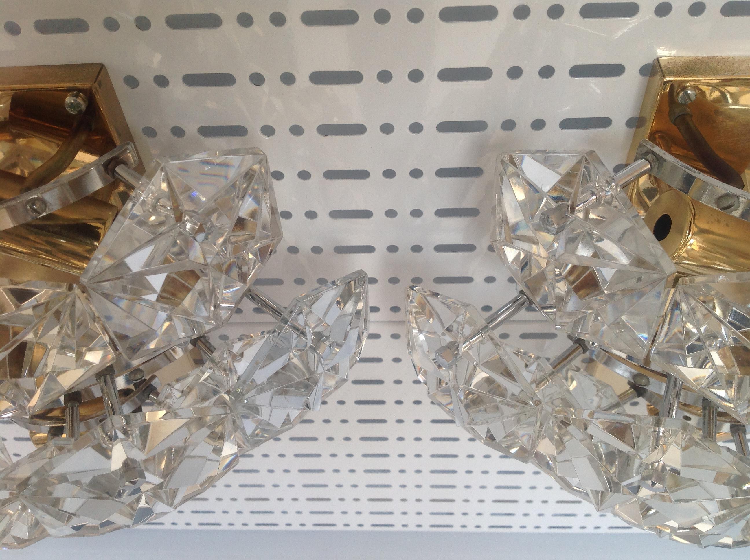 Midcentury German Pair of Large Crystal Wall Sconces by Kinkeldey, 1960s For Sale 10