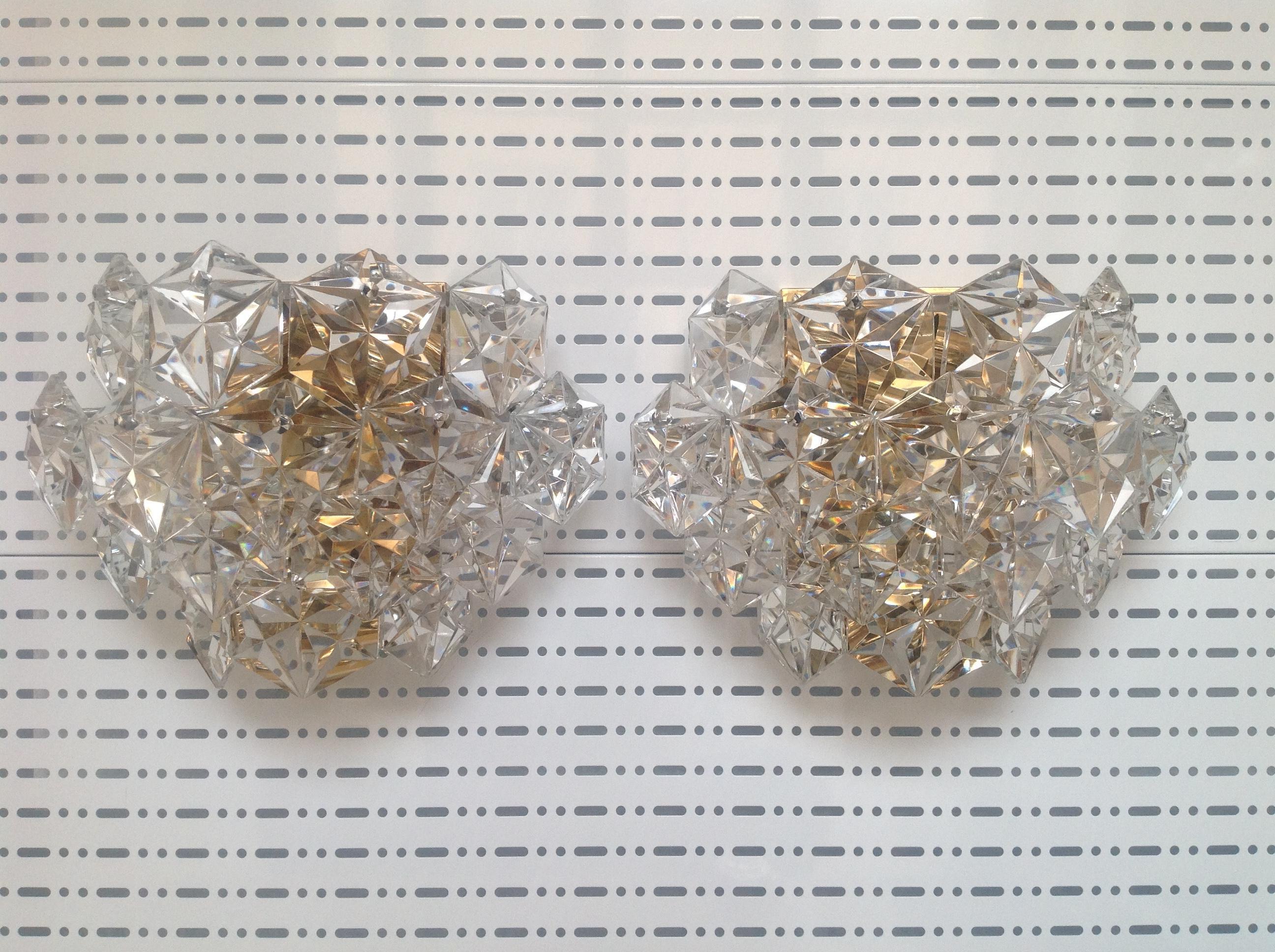 Mid-Century Modern Midcentury German Pair of Large Crystal Wall Sconces by Kinkeldey, 1960s For Sale