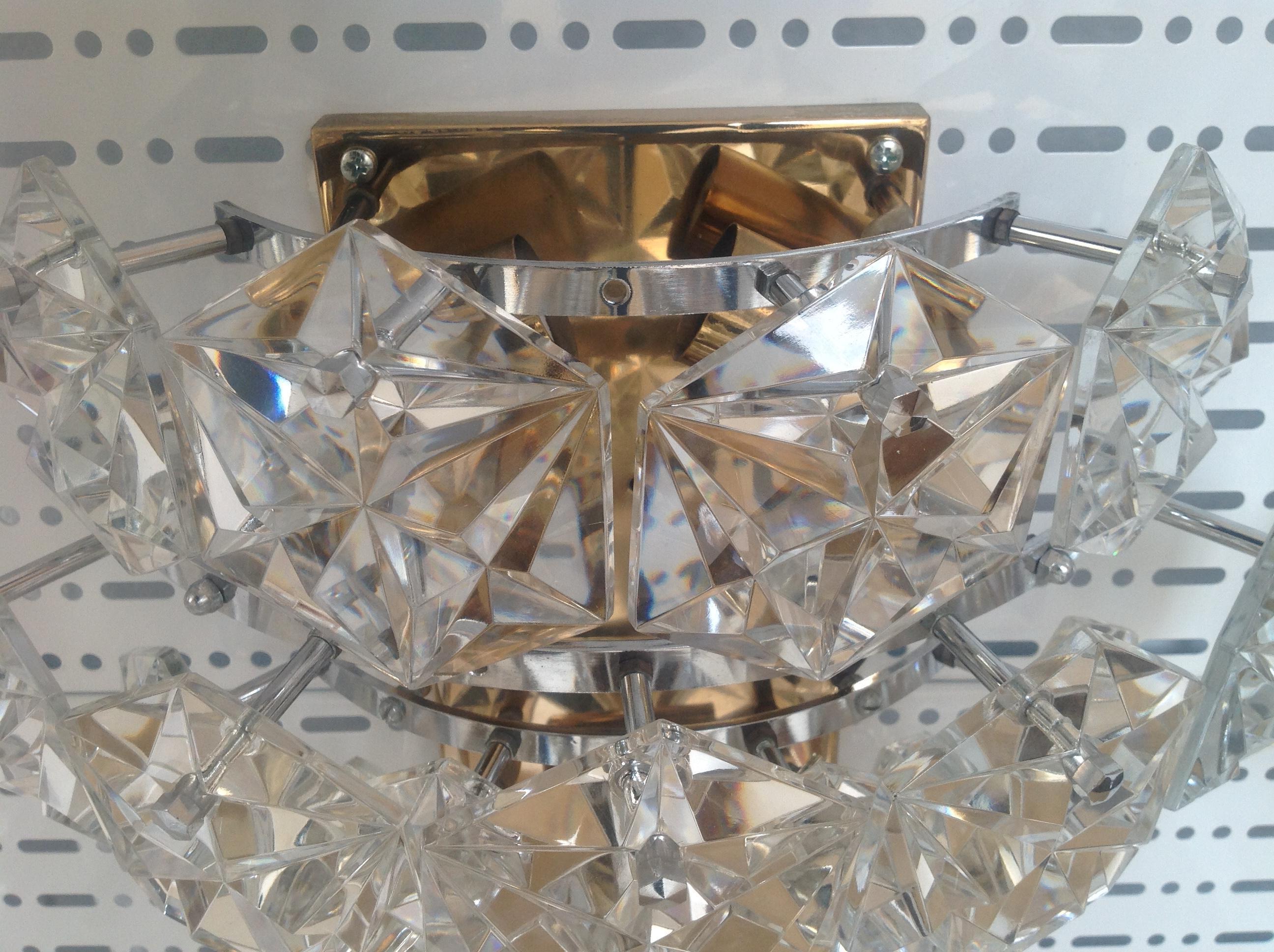 Midcentury German Pair of Large Crystal Wall Sconces by Kinkeldey, 1960s For Sale 2