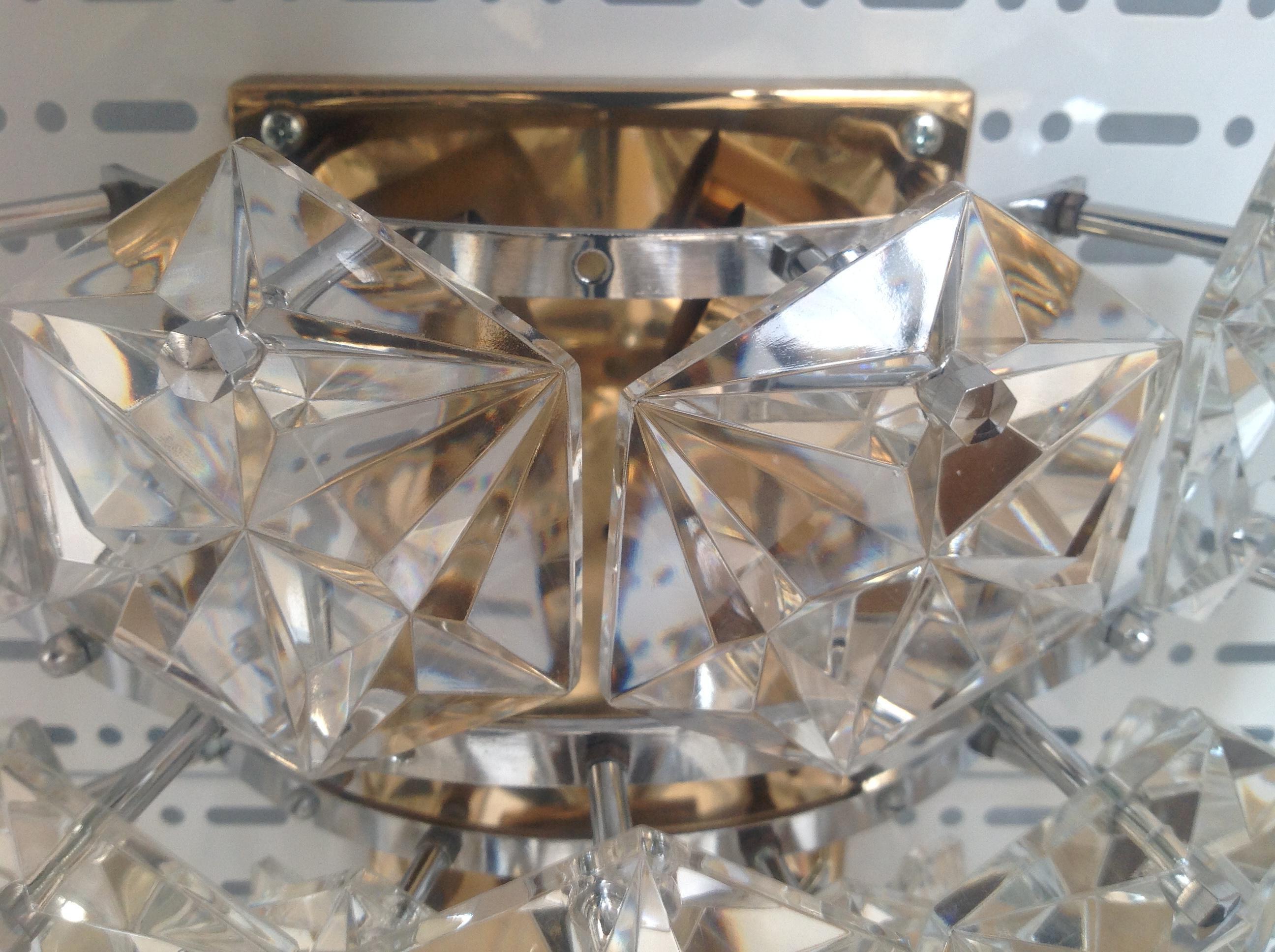 Midcentury German Pair of Large Crystal Wall Sconces by Kinkeldey, 1960s For Sale 3