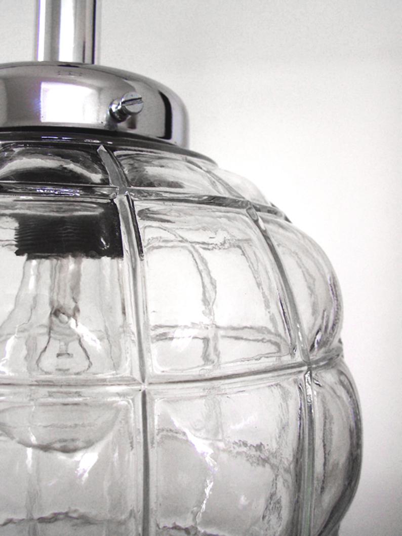 Minimalist Pair of German Vintage Glass Pendants Ceiling Lamps by Limburg, 1960s For Sale